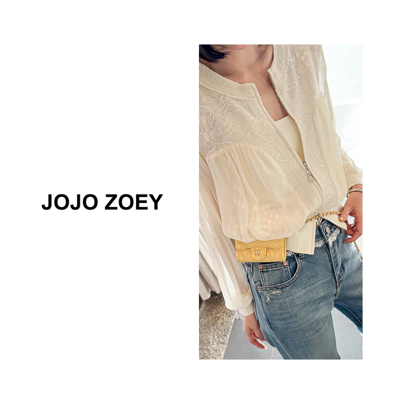 JOJO ZOEY【清仓NO退换】晴日旅行~圆领长袖拉链拼接外套女wt-25055