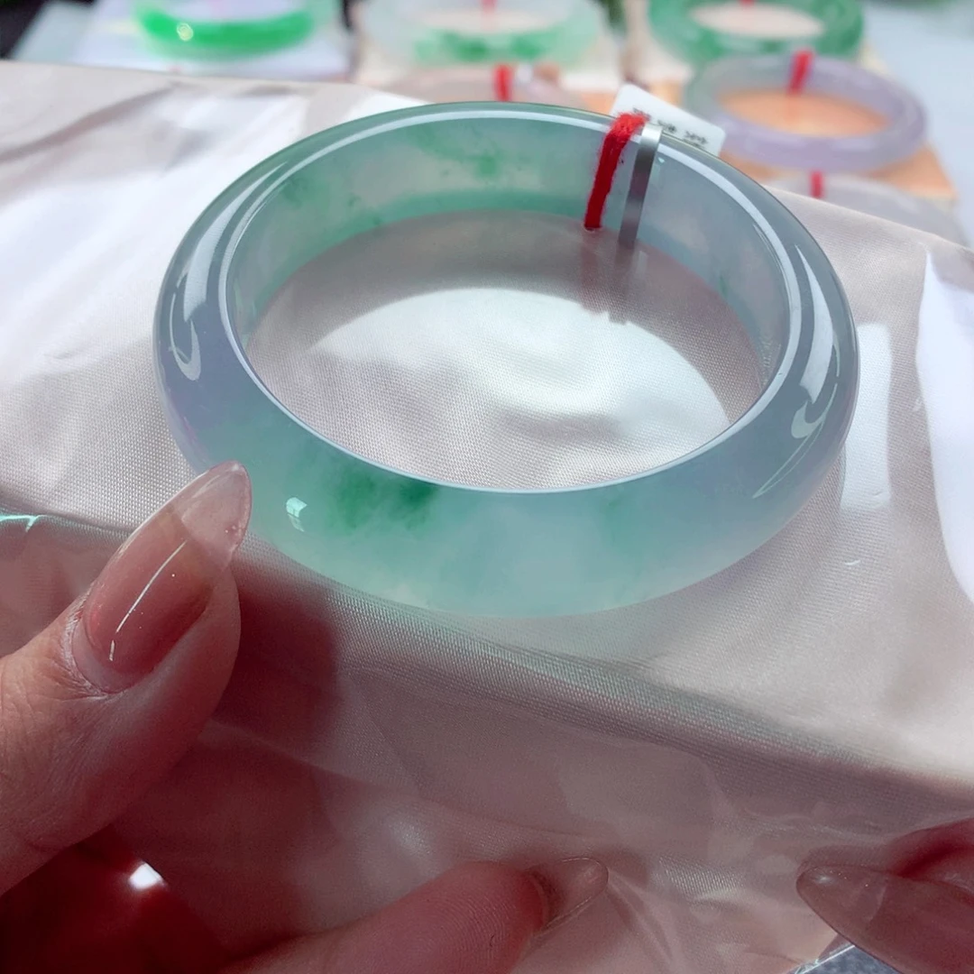 翡翠未镶嵌手镯师妹54.2莫奈三彩人间富贵