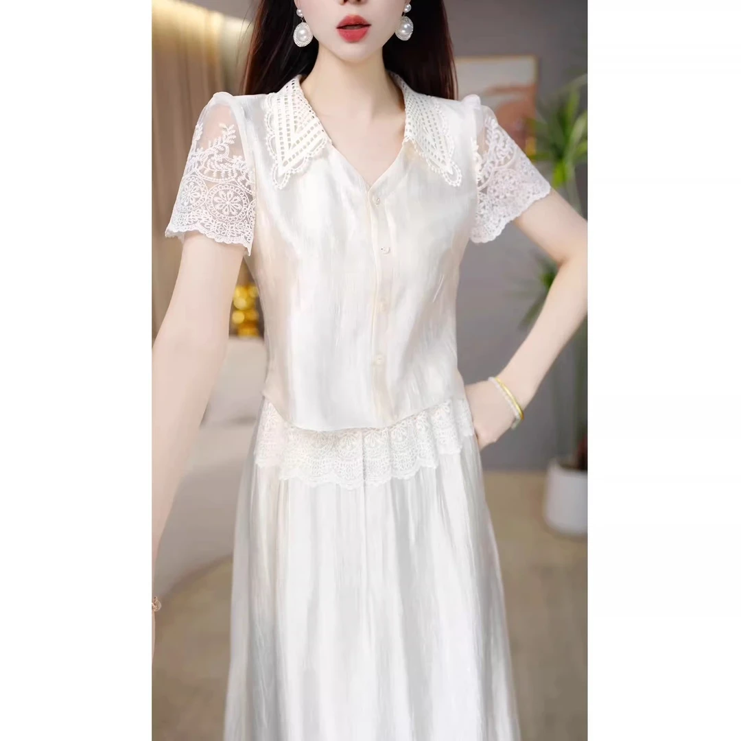 2025夏季新款大码遮肉洋气短袖气质中长裙优雅时尚百搭大气连衣裙