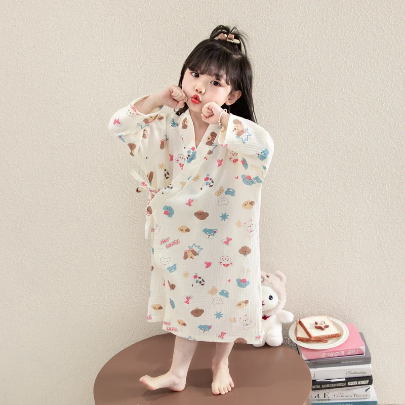 女童睡衣春秋季纯棉薄款长袖纱布儿童夏季女宝宝睡裙小女孩睡袍