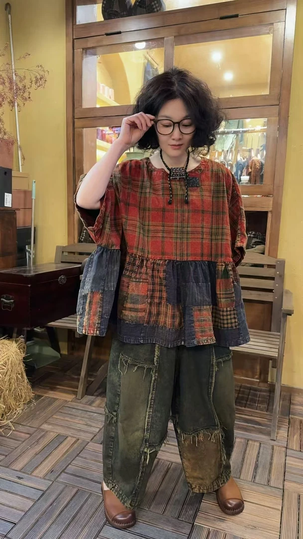 【语禾】HX3194老布宽松圆领大版娃娃套头衫（衣长64胸围160）