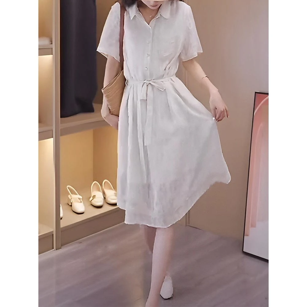 韩版高级感百搭小众裙子2025夏季收腰显瘦设计感提花连衣裙女