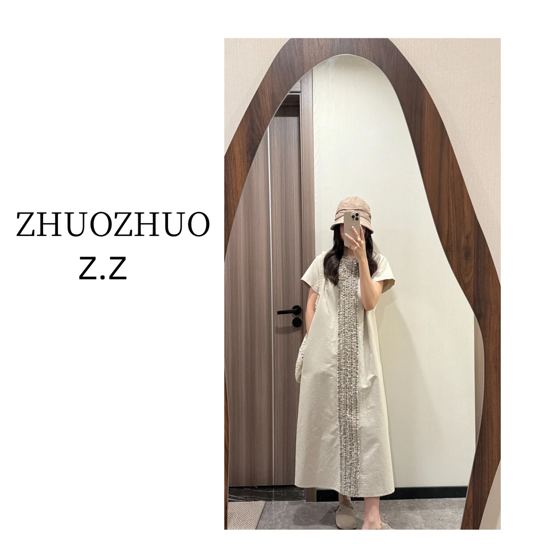 【ZHUOZHUO专属】“唐顿庄园”简约日系复古木耳边拼接短袖直筒连衣裙