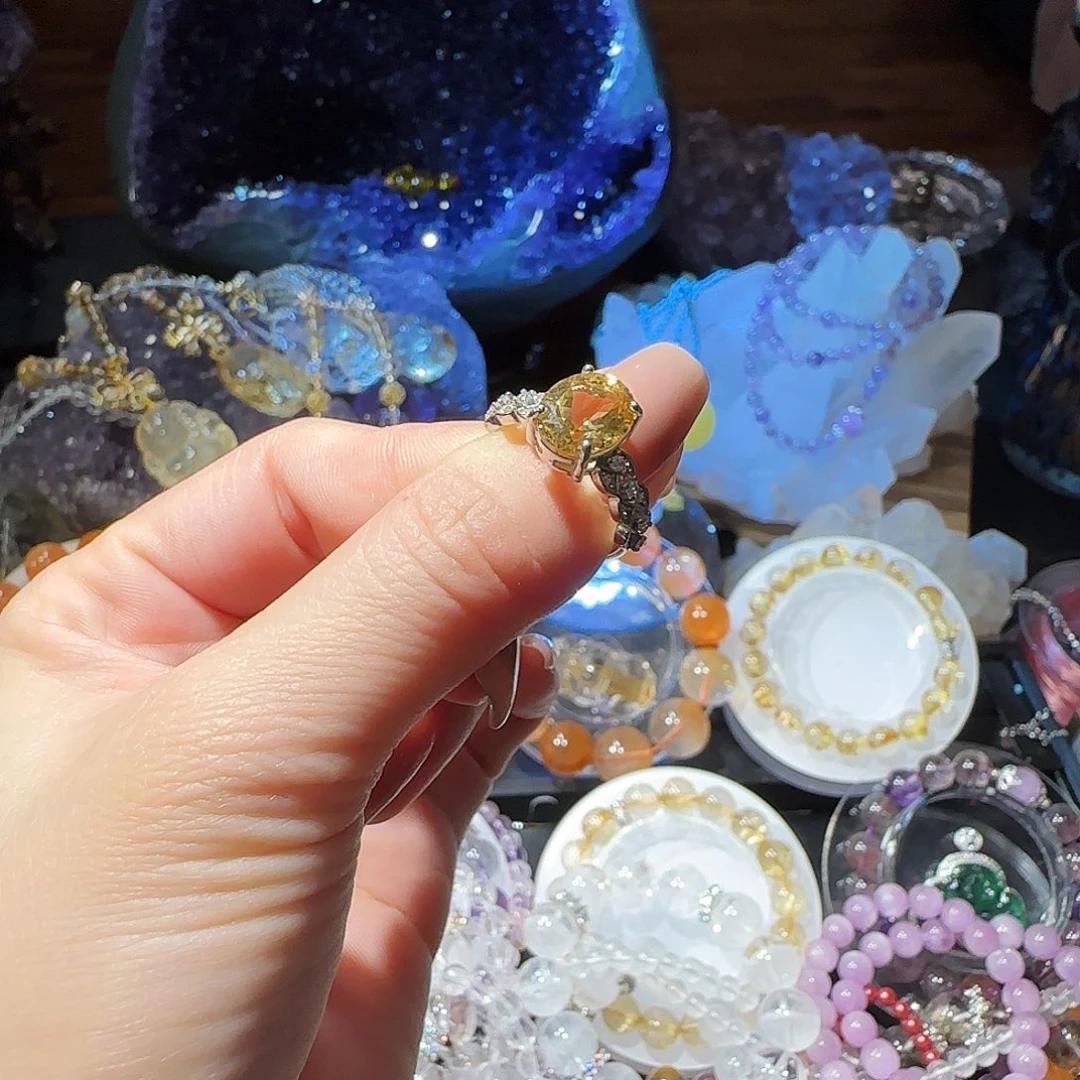 水晶手链银S925镶嵌黄水晶戒指