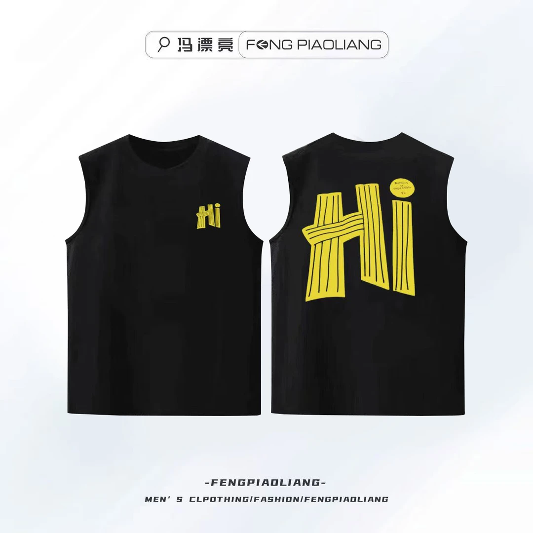 夏季新款痞帅高级个性纯棉背心无袖上衣舒适透气- Hi