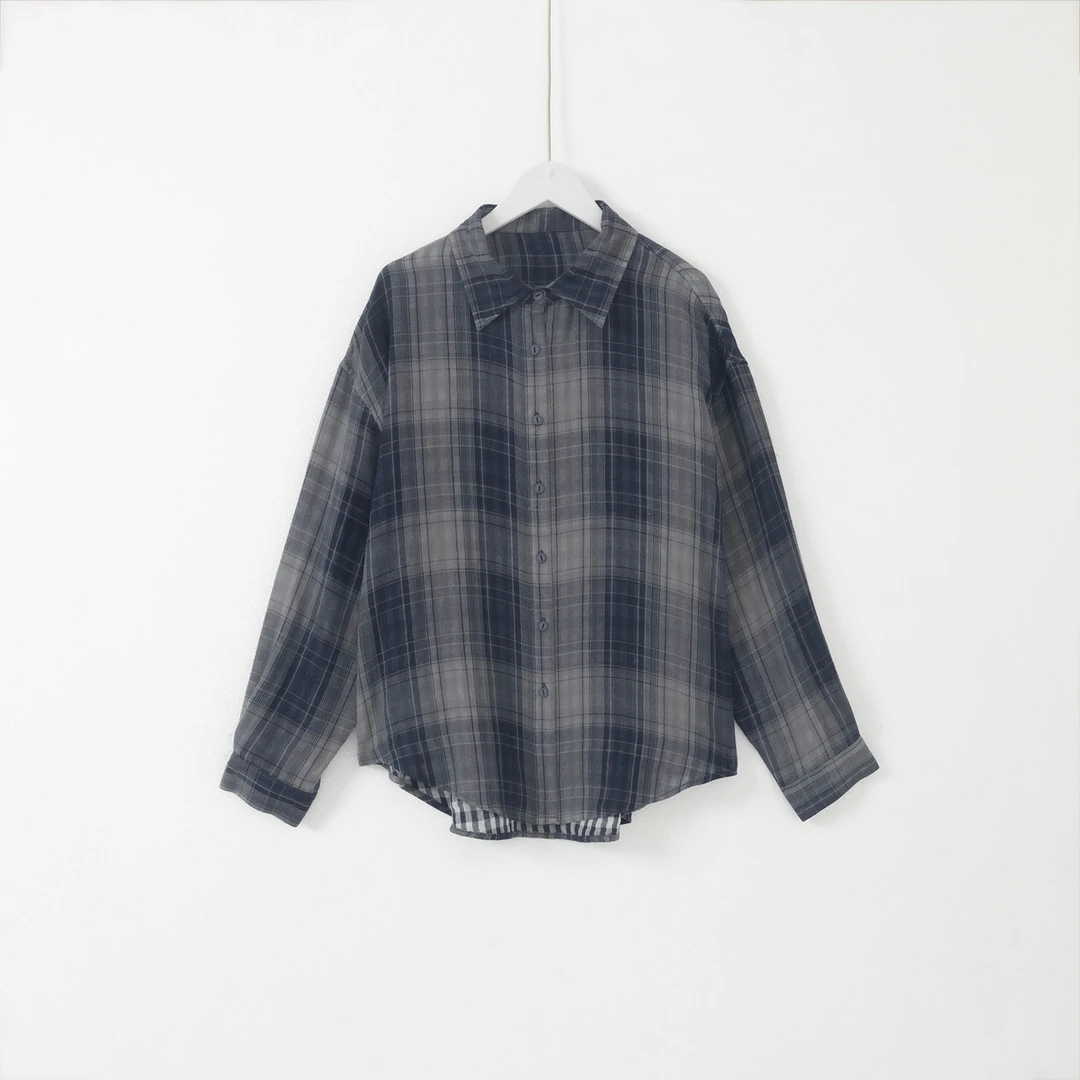 几里与麻 港风格纹衬衫 衣长72胸围124 2082145