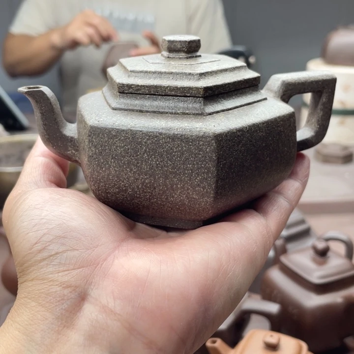 茶壶紫砂六方小雪华,手工泥