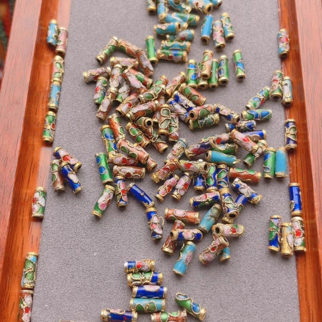 未镶嵌玛瑙/玉髓珠宝奇石景泰蓝60颗随机发卡3.5桶珠4色混