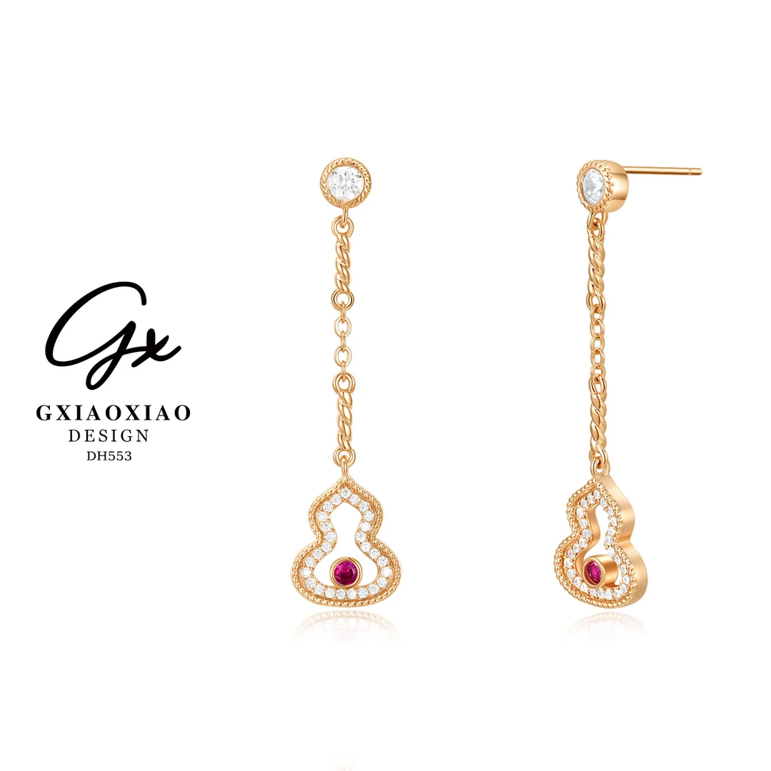 铜合金合成锆石耳饰 GXX 法式时尚气质葫芦长款耳环 DH552 DH553