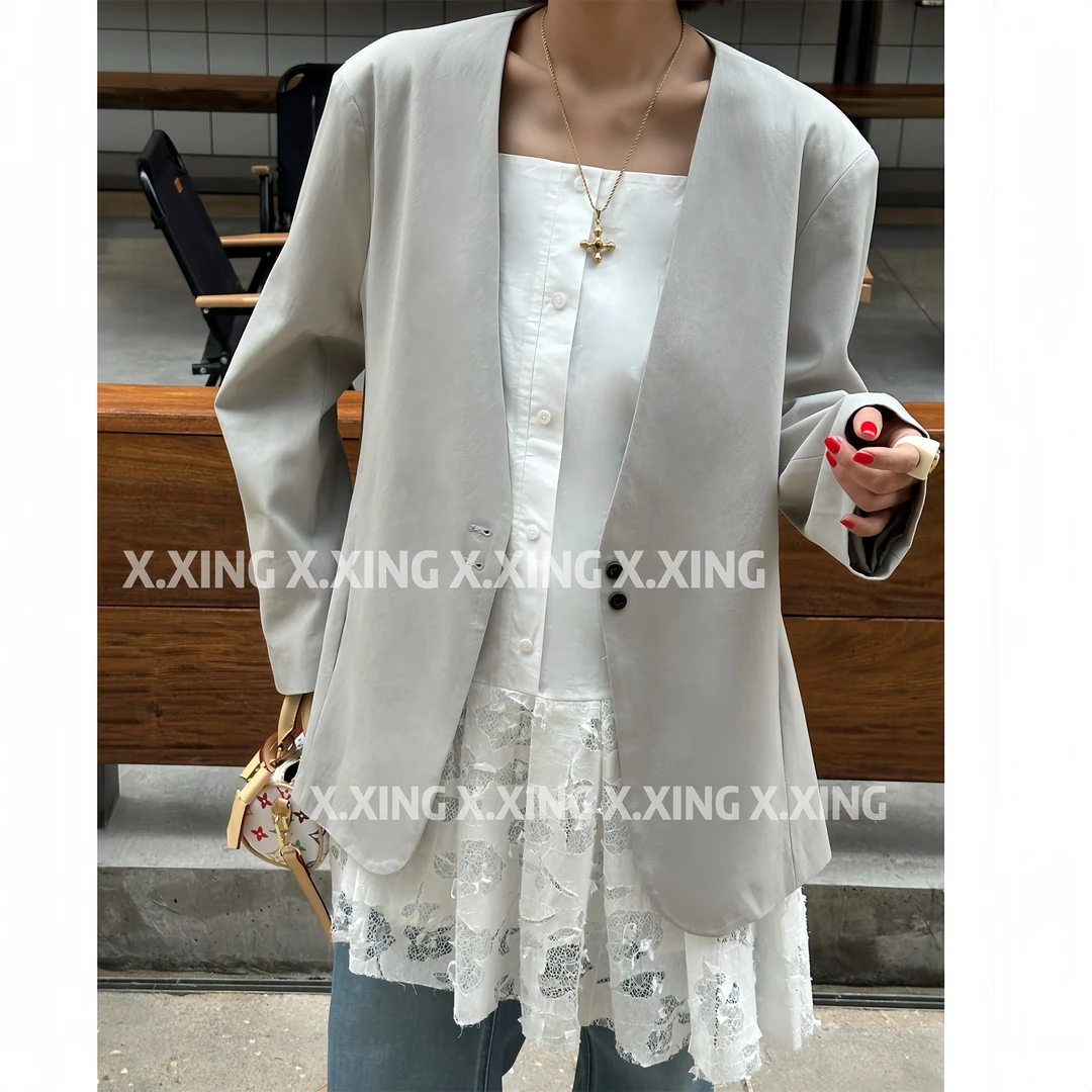 X.x.春季新款V领宽松韩版时尚气质百搭女西装外套C31-2600