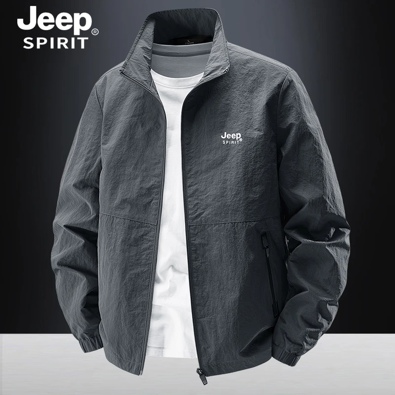 JEEP SPIRIT吉普夹克男士春秋季宽松休闲大码薄款立领运动外套潮