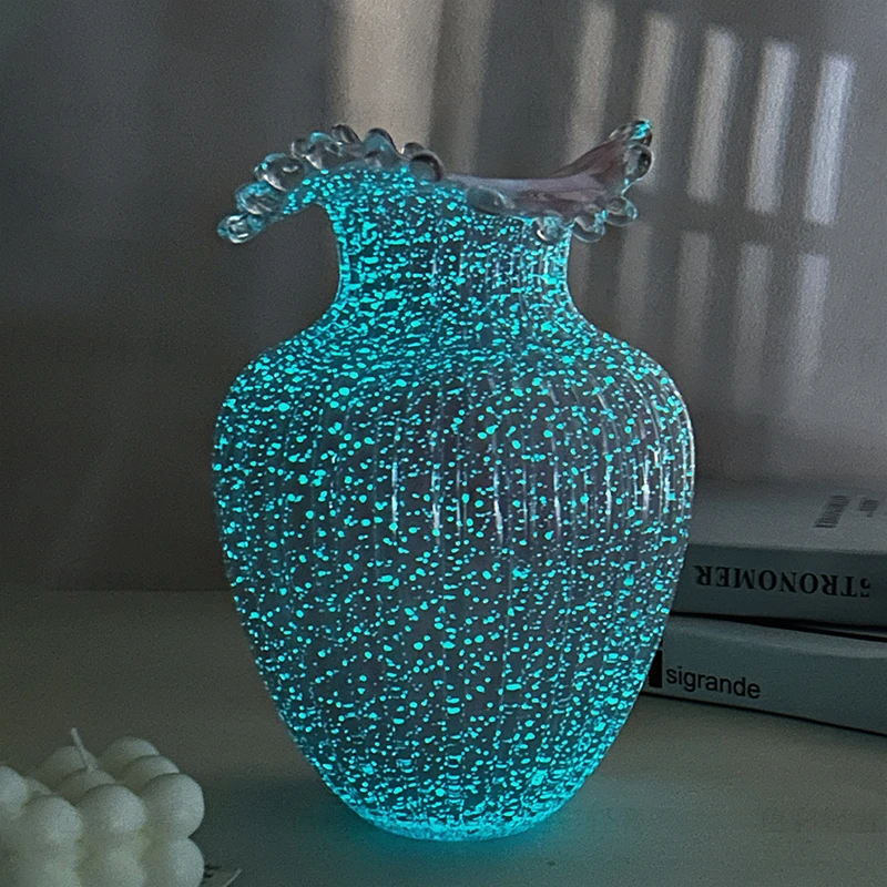 【甄选】夜光粉色浪花口小众清新风花瓶装饰摆件女生送礼物家L314