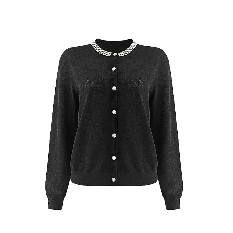 【CoCo小姐】25新款优雅桑蚕丝棉质重工钉钻针织开衫1S122S04113