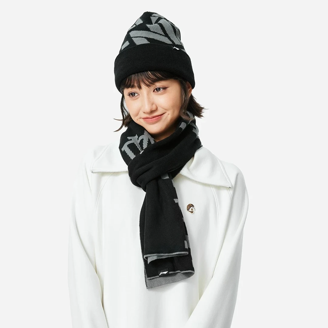 李宁运动生活系列针织两件套帽子围巾套装保暖2024冬AMZU059