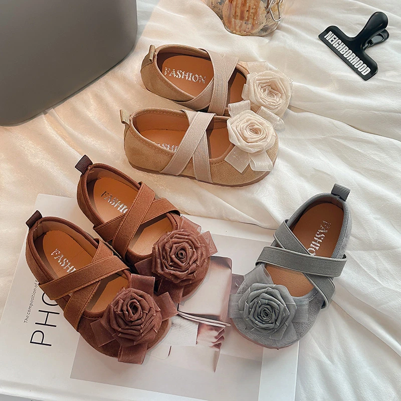 玛丽珍女童小皮鞋2025秋季韩版单鞋花朵交叉绑带皮鞋儿童芭蕾舞鞋