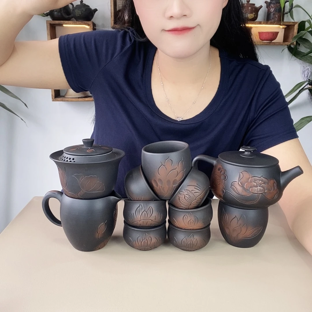 建水紫陶400荷花11件套
