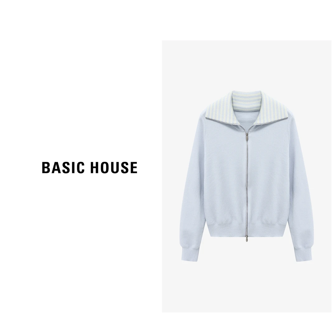 Basic House/百家好春季新款时尚百搭拉链外套针织衫-B0625H5N172