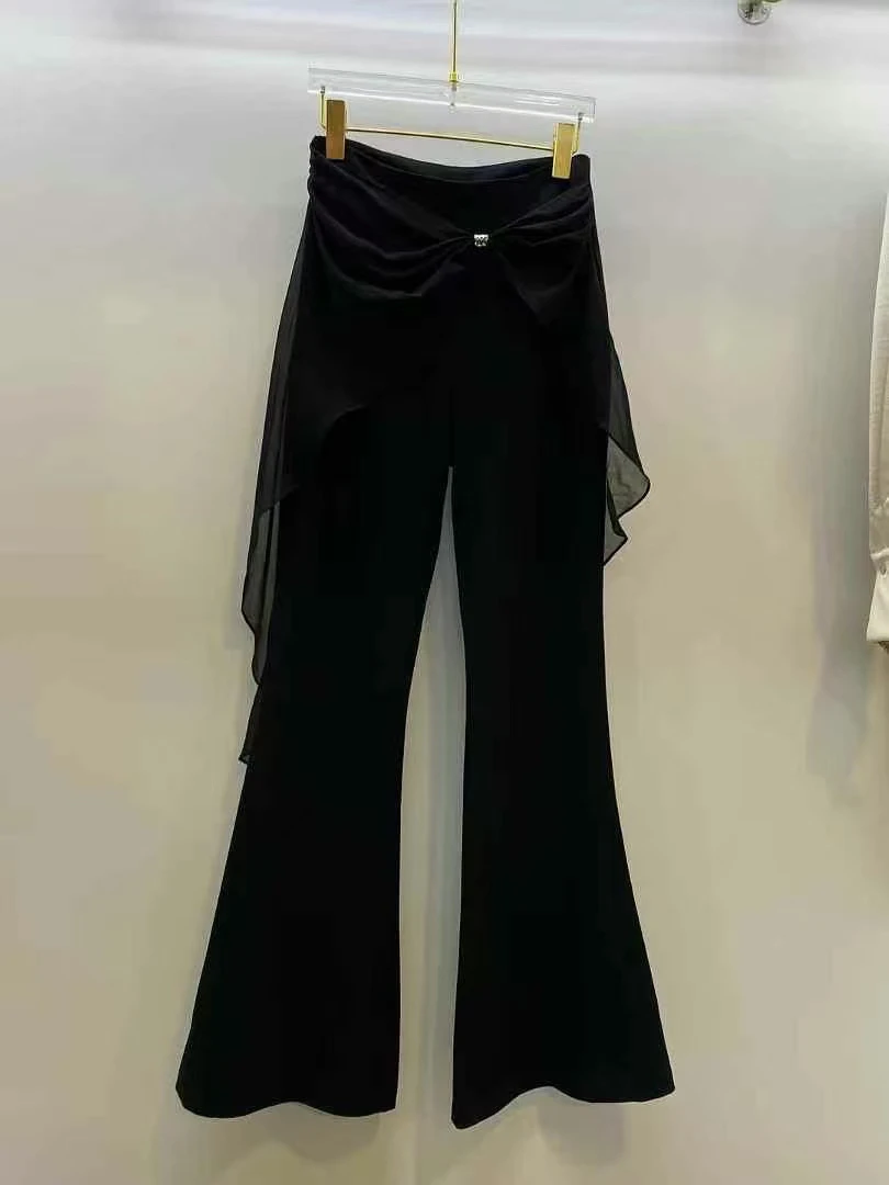 597/时尚气质网纱微喇叭设计感高腰长裤/欧盼全品