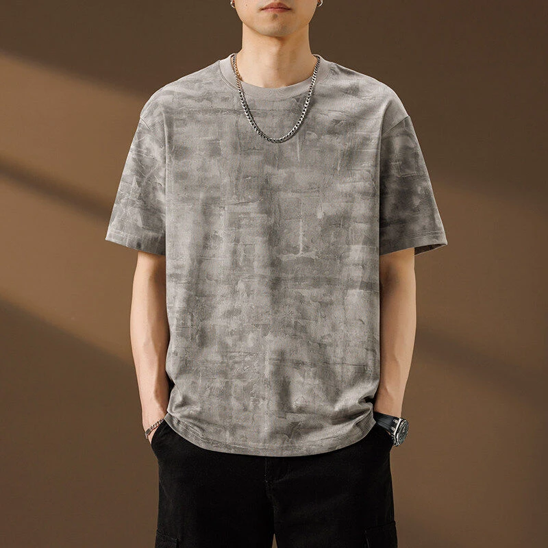 夏季宽松男士T恤棉质烫银工艺圆领潮流舒适休闲百搭短袖77021