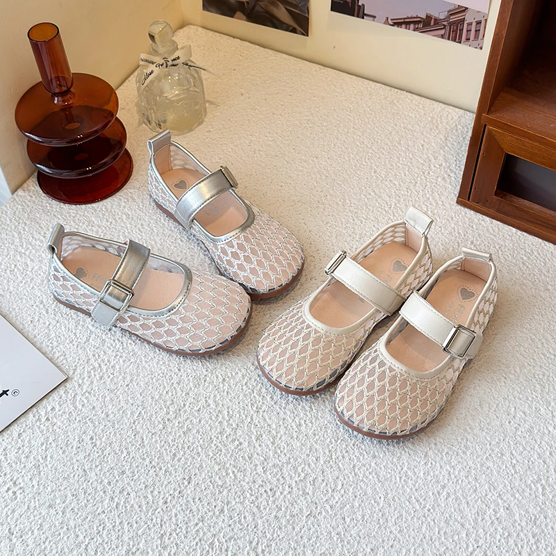 女童凉鞋2025春夏新款时尚网纱公主鞋小女孩凉单鞋镂空透气沙滩鞋