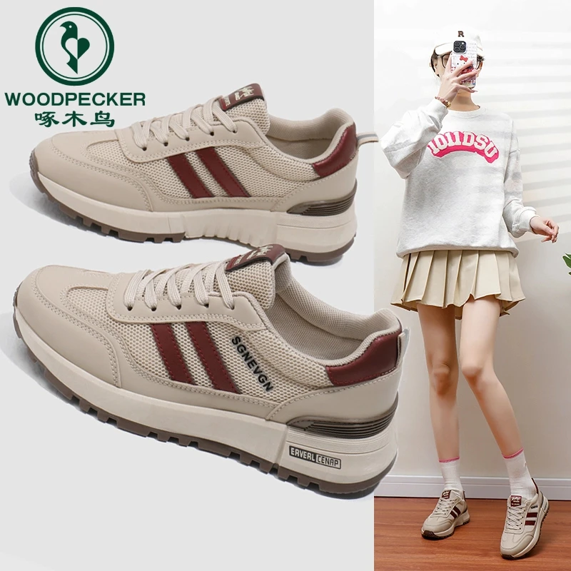 啄木鸟品牌软底运动鞋女2025春季新款德训鞋舒适百搭软底休闲鞋XW