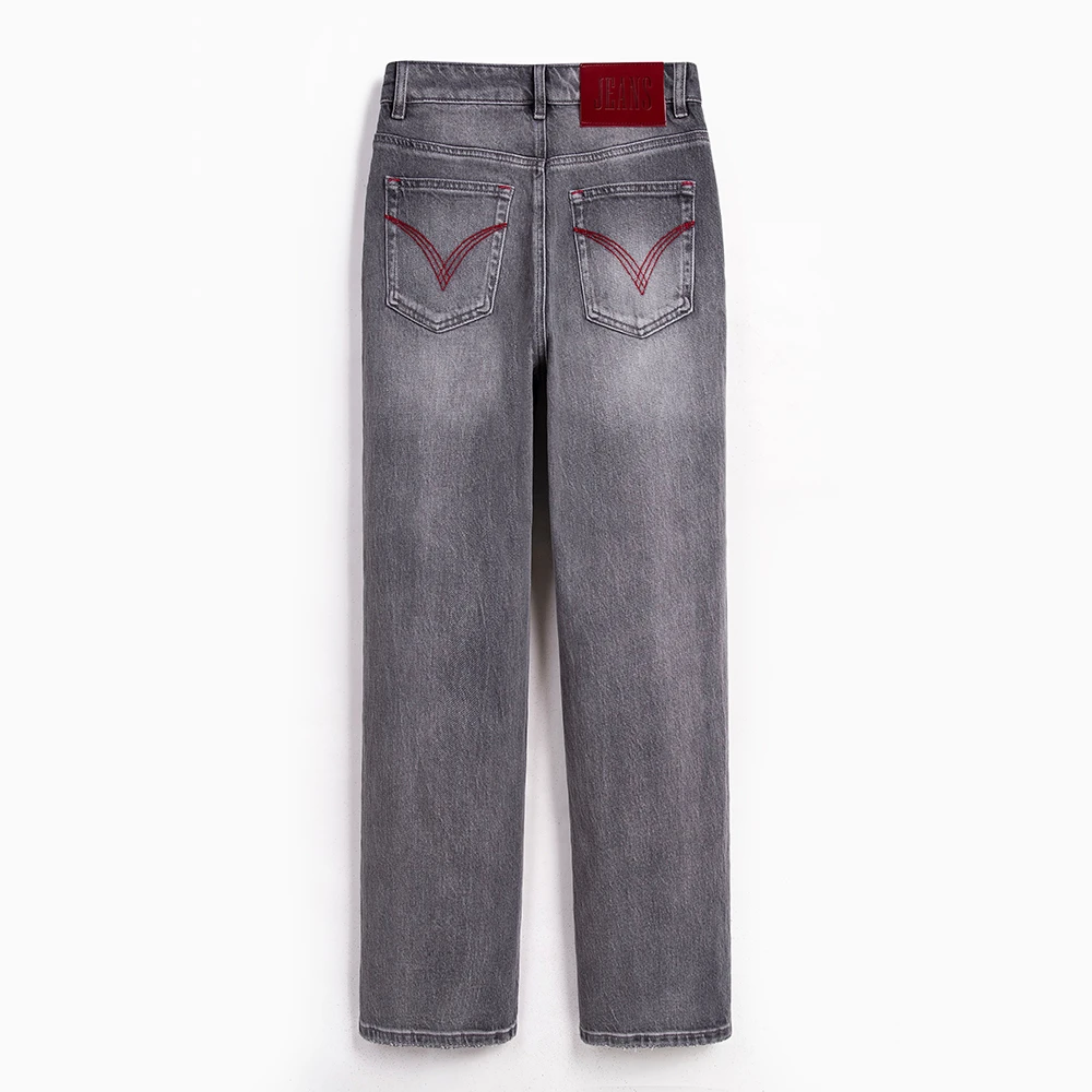 2025秋季高腰显瘦小直筒百搭牛仔裤复古裤子秋季新款暮色灰烟管裤