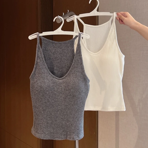 早秋新款带胸垫一体式吊带背心修身显瘦可外穿内搭