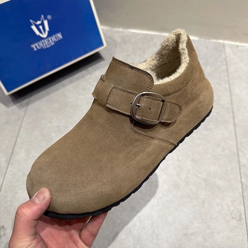 勃肯鞋冬季新款翻毛皮加绒保暖一脚蹬懒人鞋厚底羊毛内里休闲男鞋