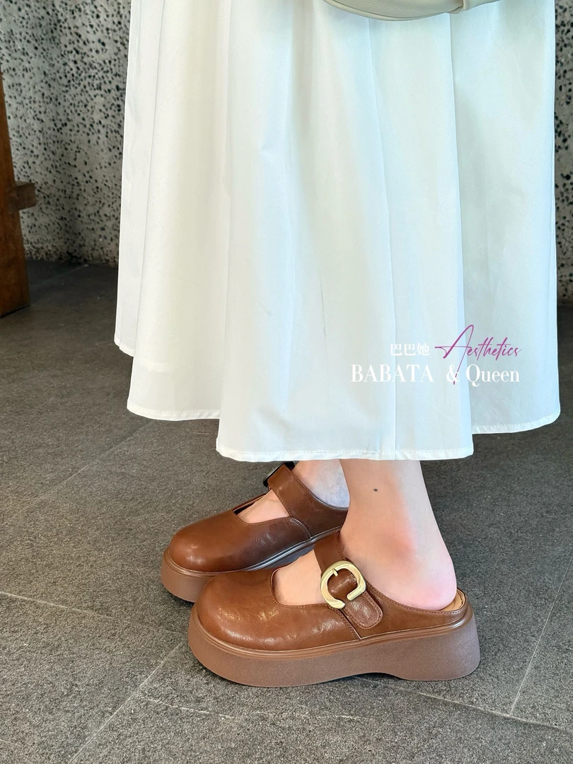 胶粘鞋浅口时尚皮带扣软底圆头包头拖cs夏季包头平底