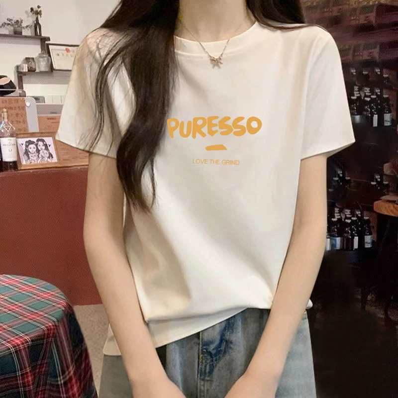 2025新款设计感小众正肩短袖t恤女纯棉夏季宽松显瘦韩版印花上衣