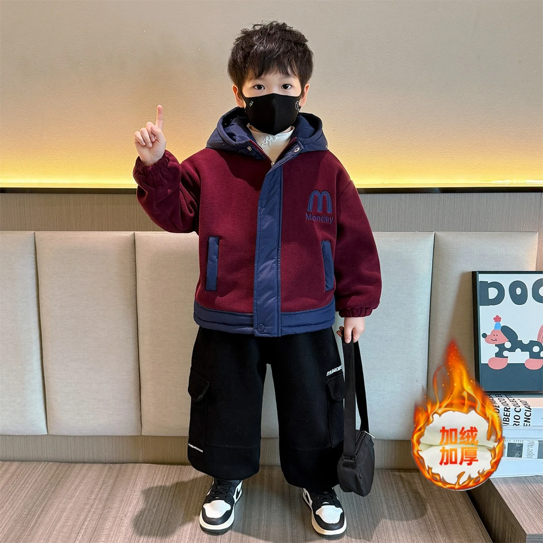 男童加绒外套秋冬装2025新款儿童洋气奥利绒上衣男孩冬季加厚棉衣