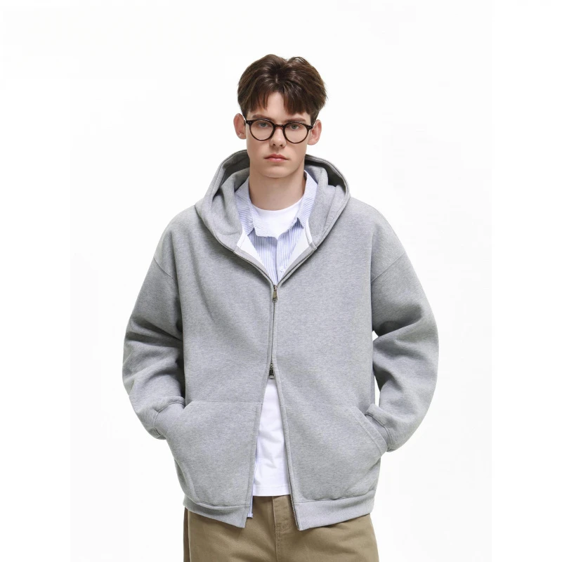 CHOT ATGS美式高级感连帽开衫卫衣男装秋冬季纯色双拉炼运动外套