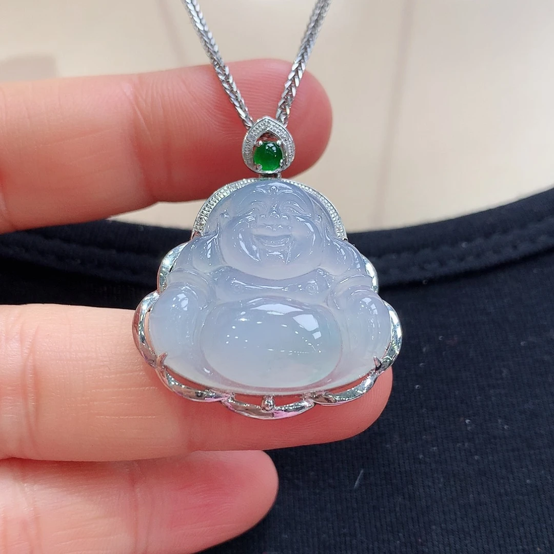 翡翠颈饰18K金镶嵌佛公