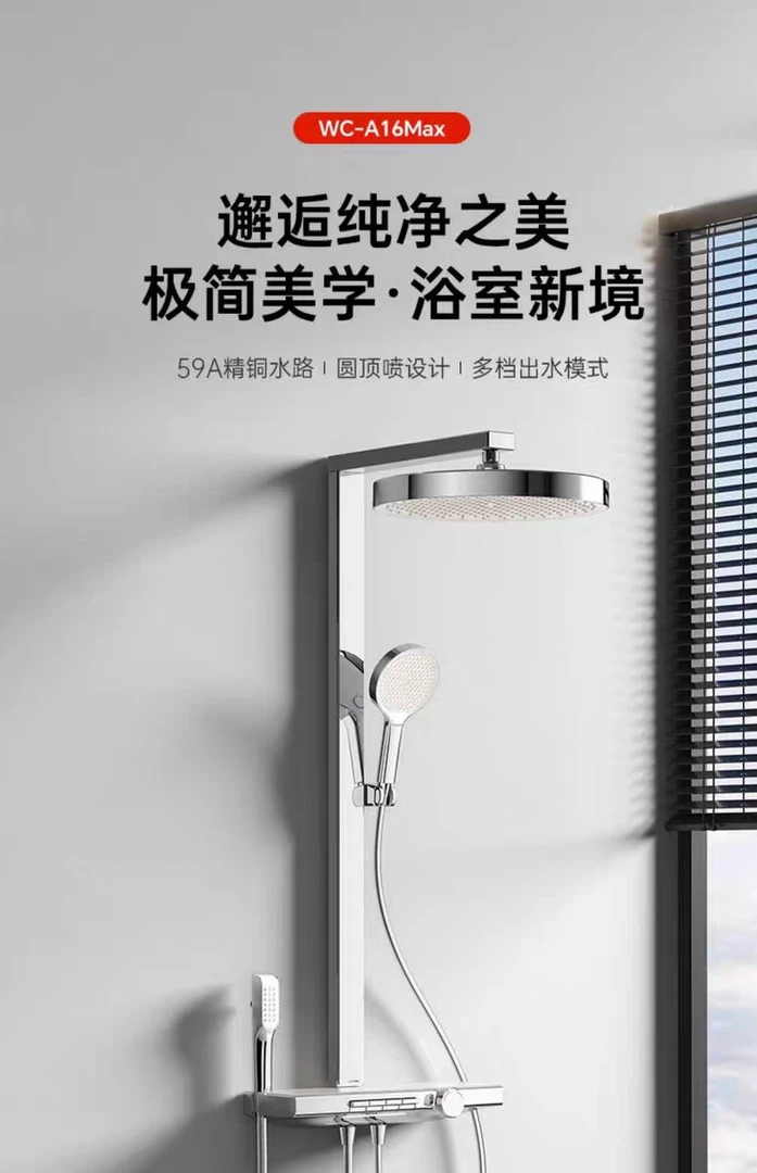 赛尼凯特 极简冷热按键带数显置物台花洒卫生间淋浴花洒套装