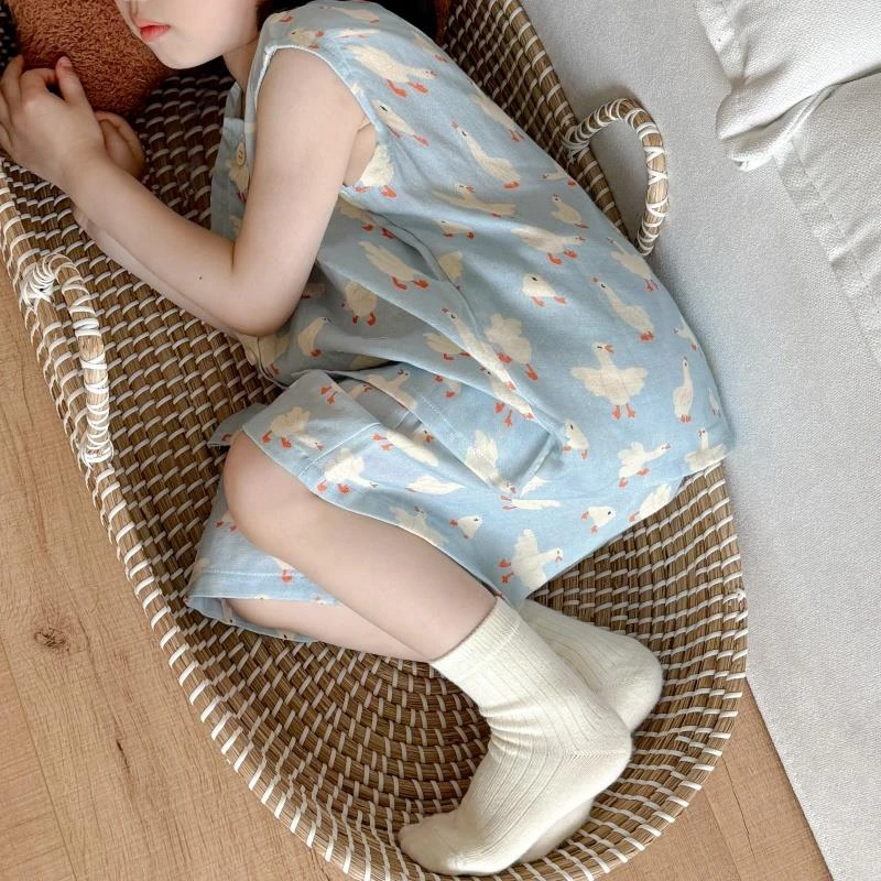 范哲萨软绵绵儿童竹节棉睡衣1-7岁男女宝宝无袖背心短裤空调家居