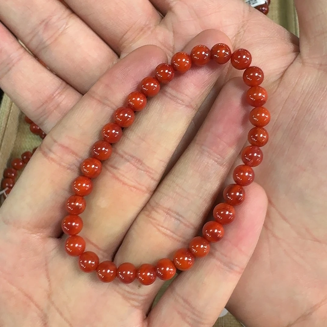 南红玛瑙未镶嵌手链原矿南红手串6mm瓦西柿子锦双色