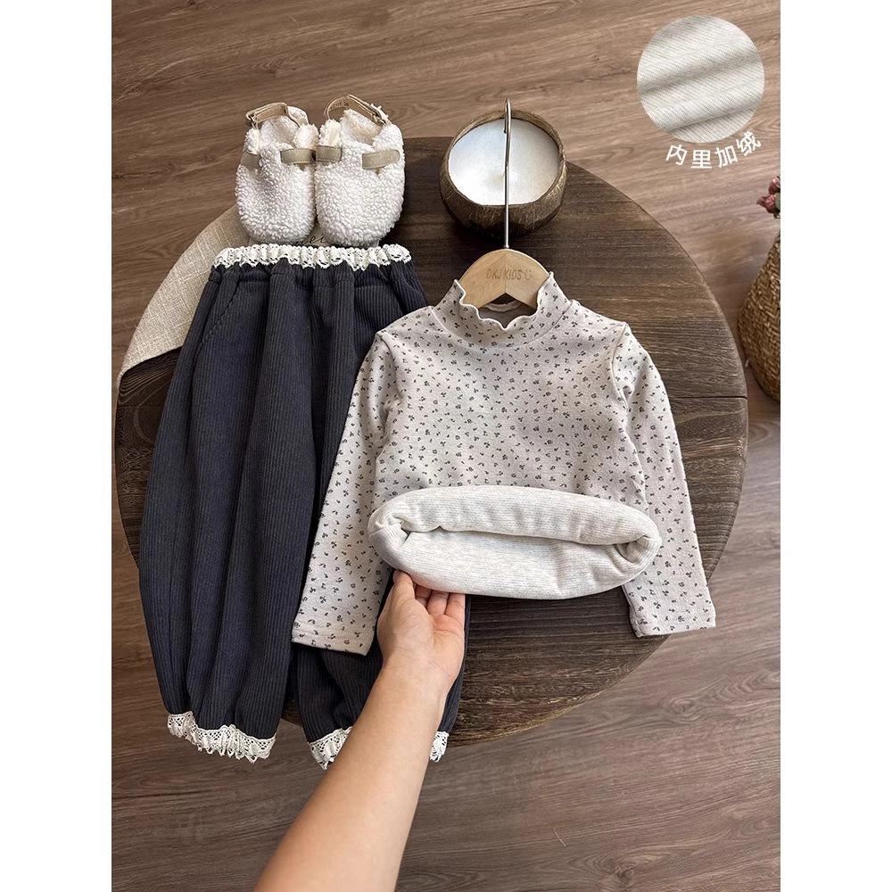 巴拉巴拉男孩女孩森系女童套装秋冬款儿童冬装加绒高领卫衣女宝宝