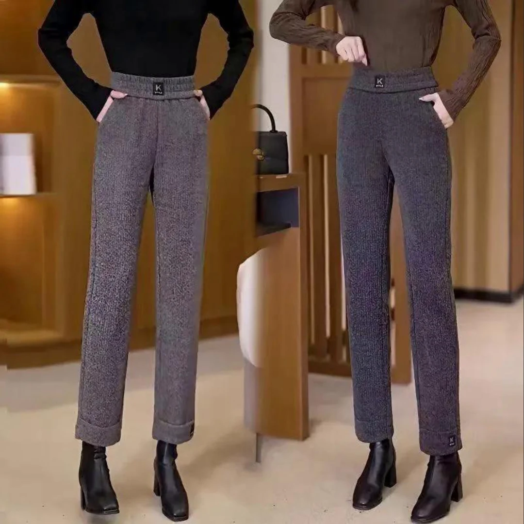 2025冬季女士小个子裤子加绒阔腿直筒裤中年妈妈装秋冬长裤百搭裤