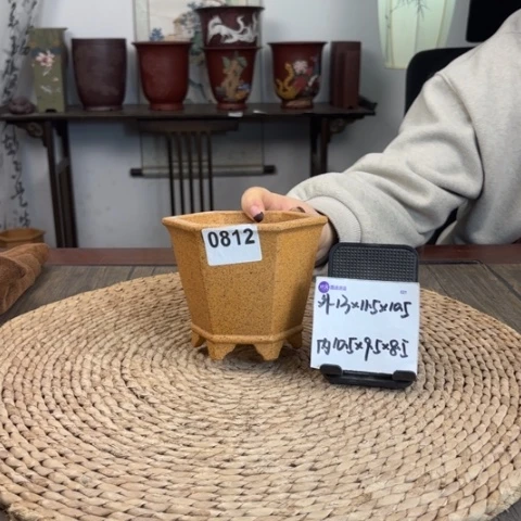 紫砂花盆柴烧款桌面小品0812