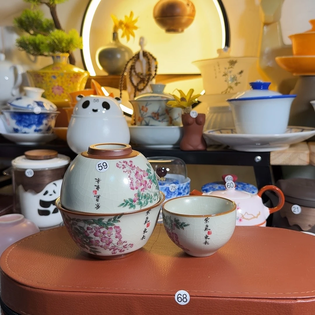 微瑕汝窑紫藤花快客一壶两杯59号