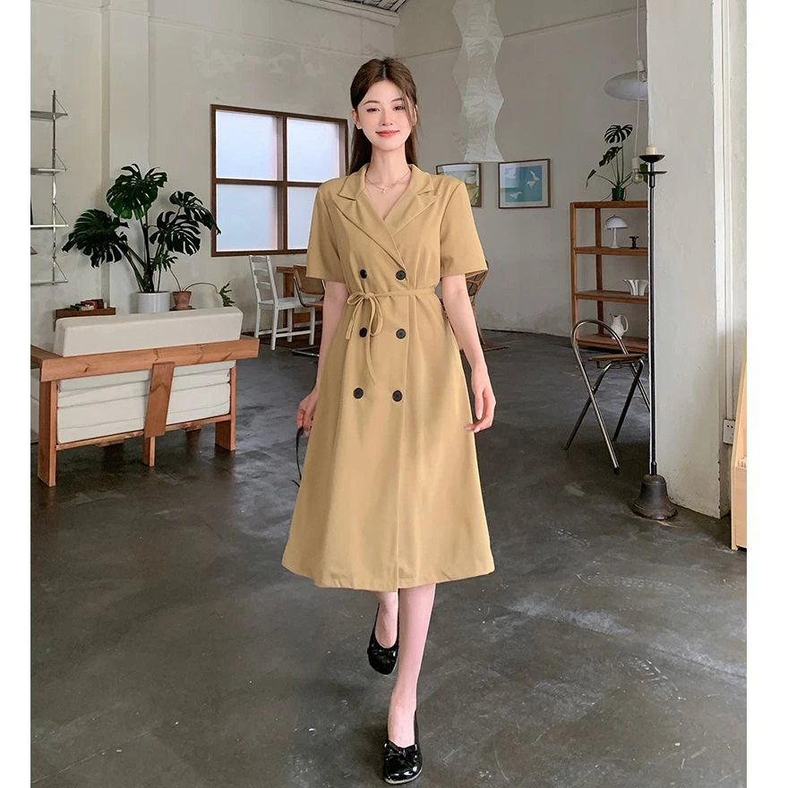 夏季小众短袖连衣裙女韩版设计感显瘦气质时尚休闲宽松收腰茶歇裙