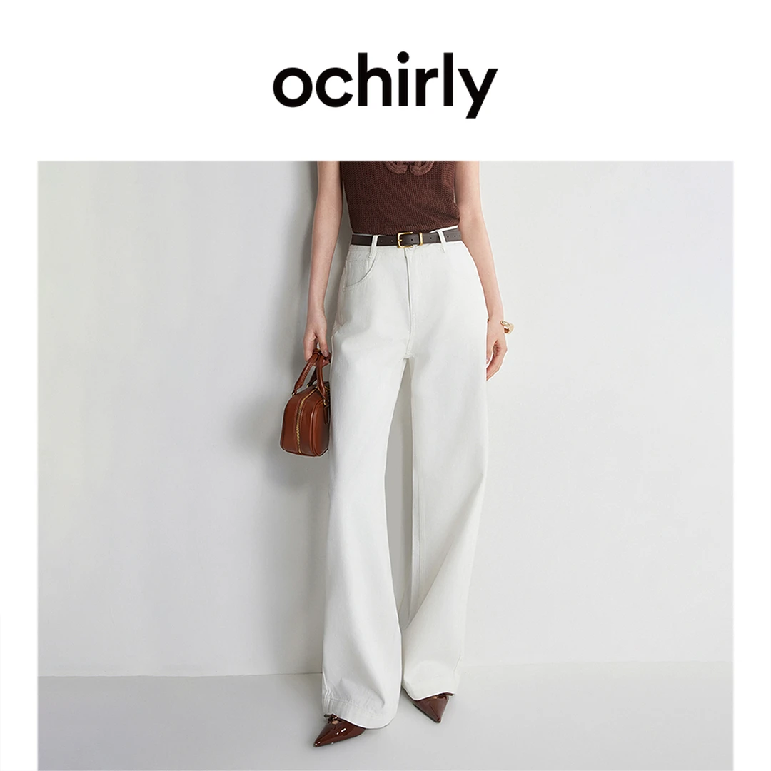 纯棉阔腿牛仔裤女 ochirly欧时力直筒裤新款白色尤莱特