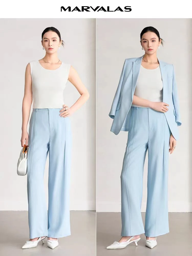 【商场同款】曼德诗醋酸直筒裤新款纯色百搭高腰休闲长裤M102310092