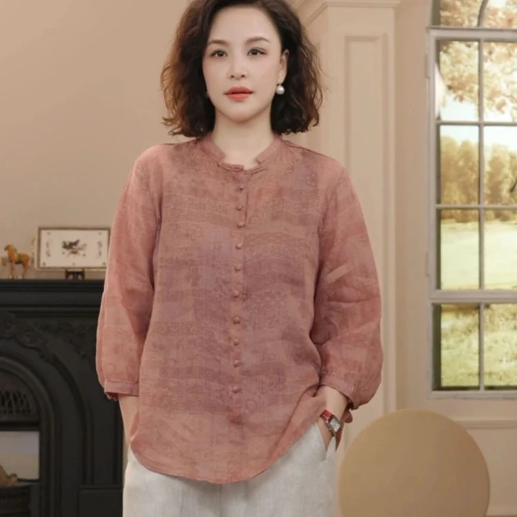 复古重纱支纯色休闲春季单排多扣衬衫百搭显瘦夏季文艺气质上衣女