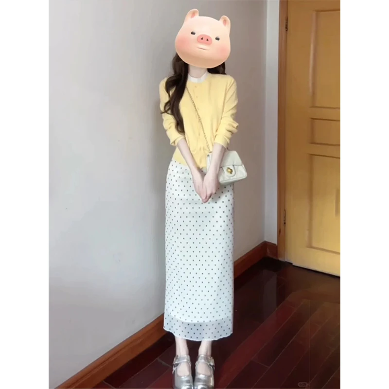 白色波点半身裙长款女2025新款夏季a字小个子绝美包臀裙高腰半裙