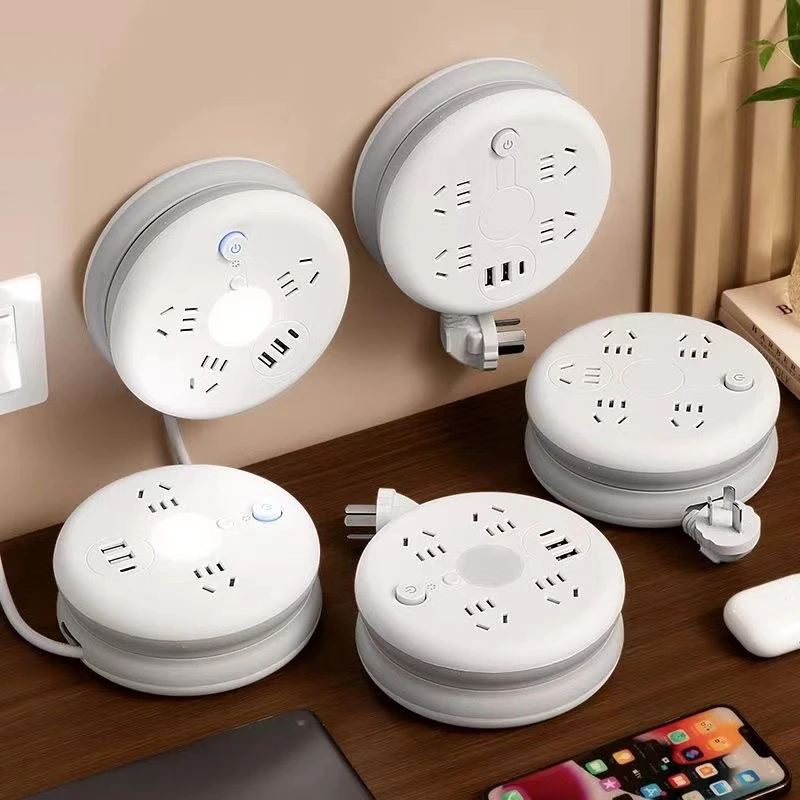 公正牛旋转可伸缩收纳插座接线板多功能usb插排办公排插宿舍长线