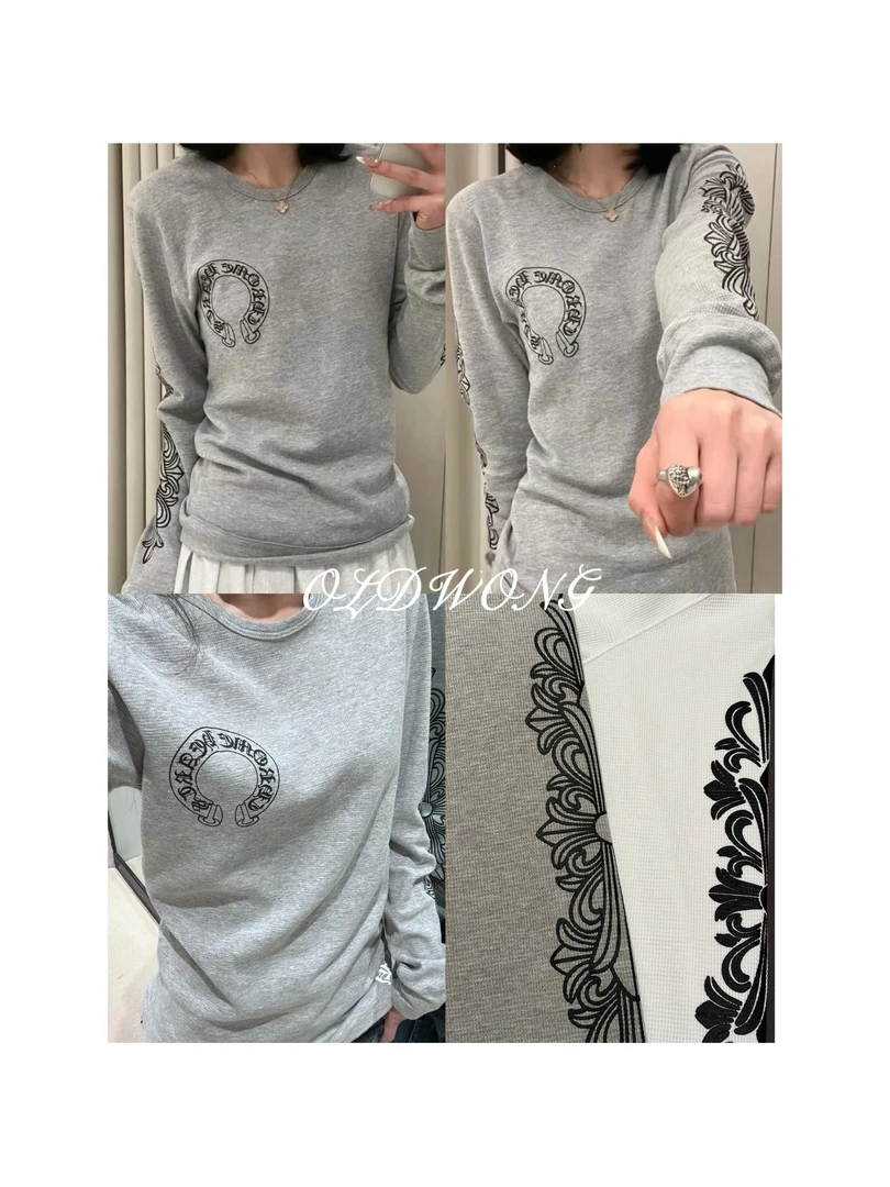 OLDWONG “华夫饼干”华夫格印花休闲百搭长袖T恤