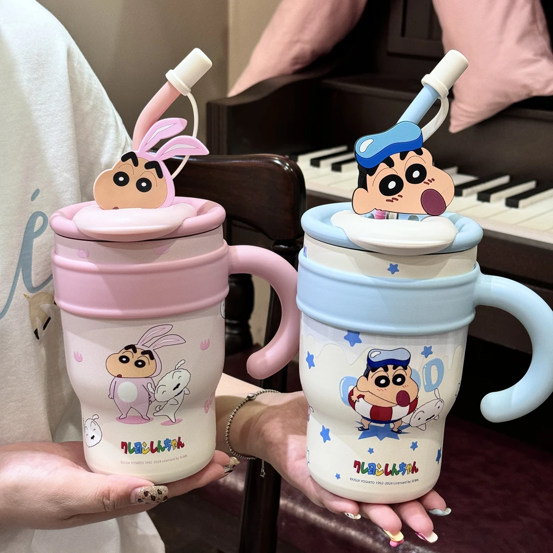 蜡笔小新保温杯可爱高颜值吸管水杯316学生上学专用便携冰霸杯子