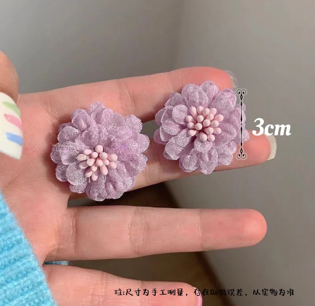 铜合金耳饰  （芍药花）仙气拉满纯白网纱花朵搭配立体花蕊精致耳钉