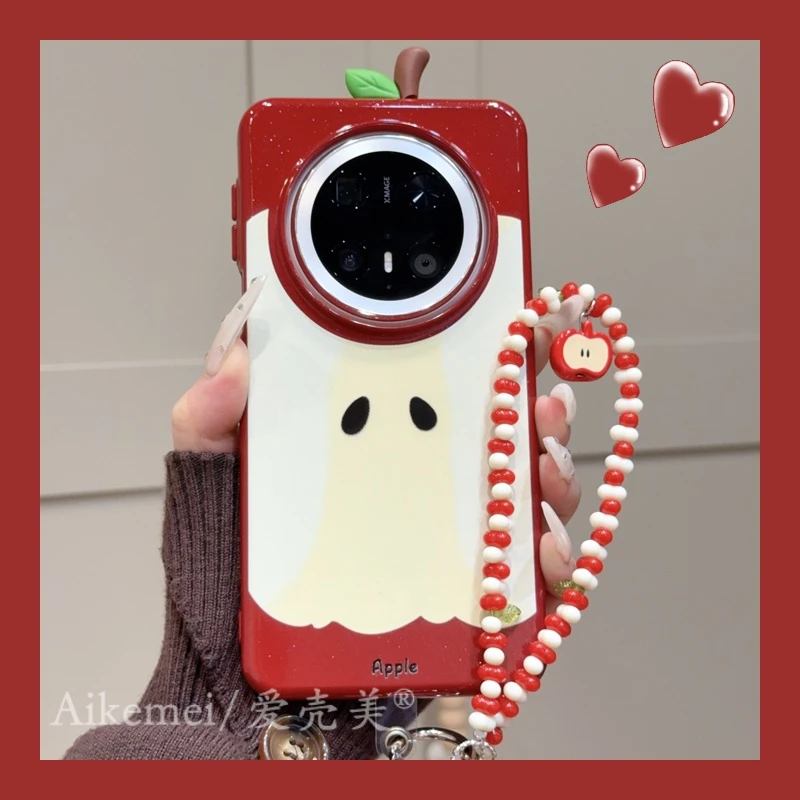 适用华为mate70pro+手机壳闪粉涂鸦mate60pro+苹果核立体叶子链条